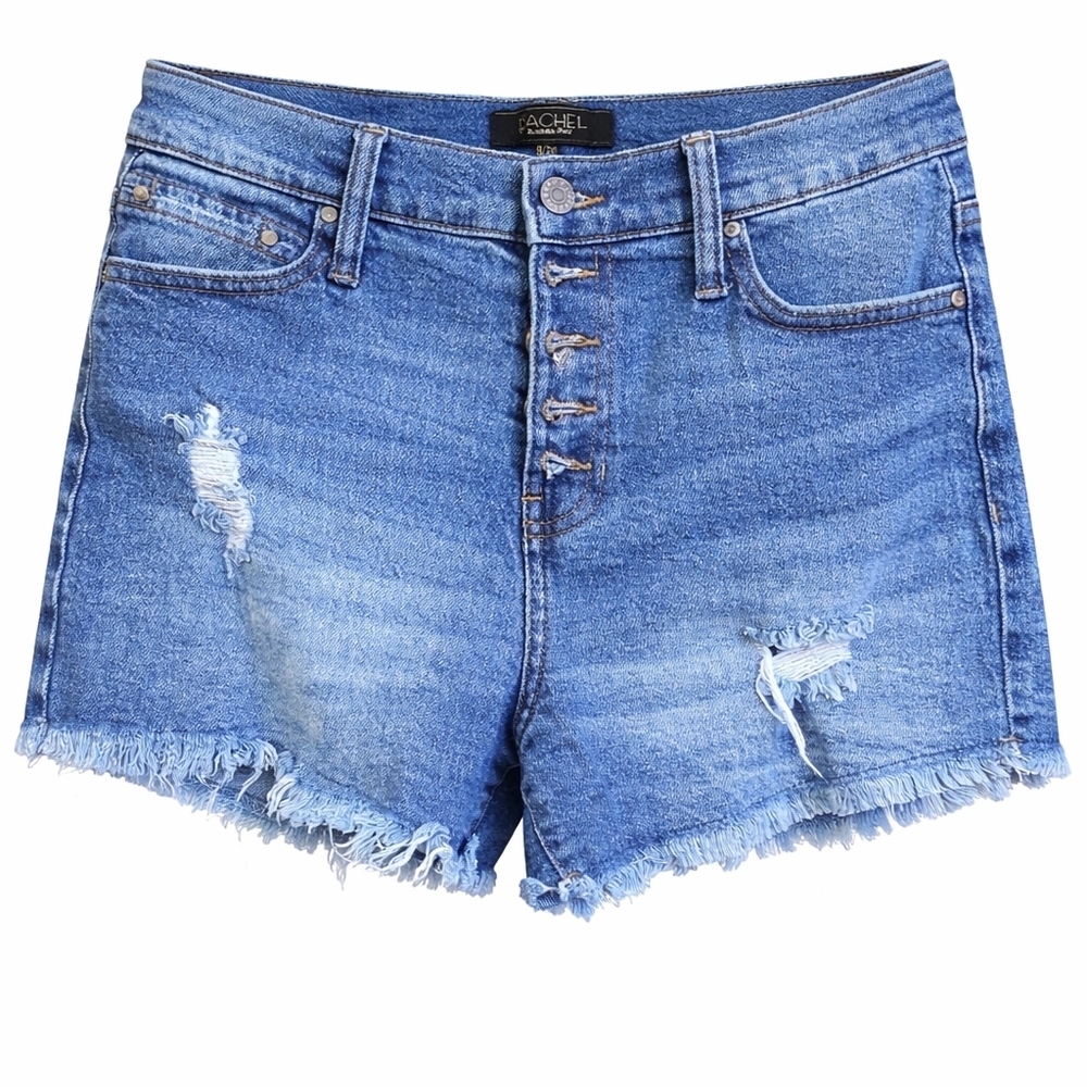 RACHEL Rachel Roy Distressed Hi Rise Blue Jean Raw Hem Shorts Sz 8